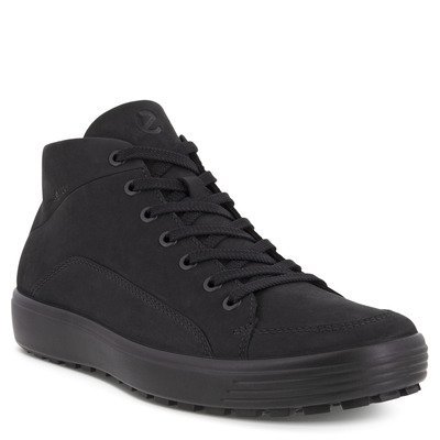 Une bottine montante noire pour homme de la marque ECCO, modèle Soft 7 Tred M, confectionnée en cuir nubuck avec une semelle épaisse crantée état neuf zéro défaut minghir farcha