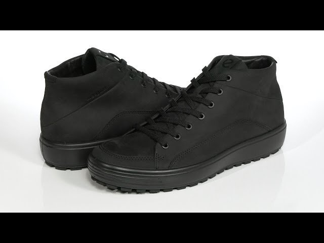 Une bottine montante noire pour homme de la marque ECCO, modèle Soft 7 Tred M, confectionnée en cuir nubuck avec une semelle épaisse crantée état neuf zéro défaut minghir farcha 