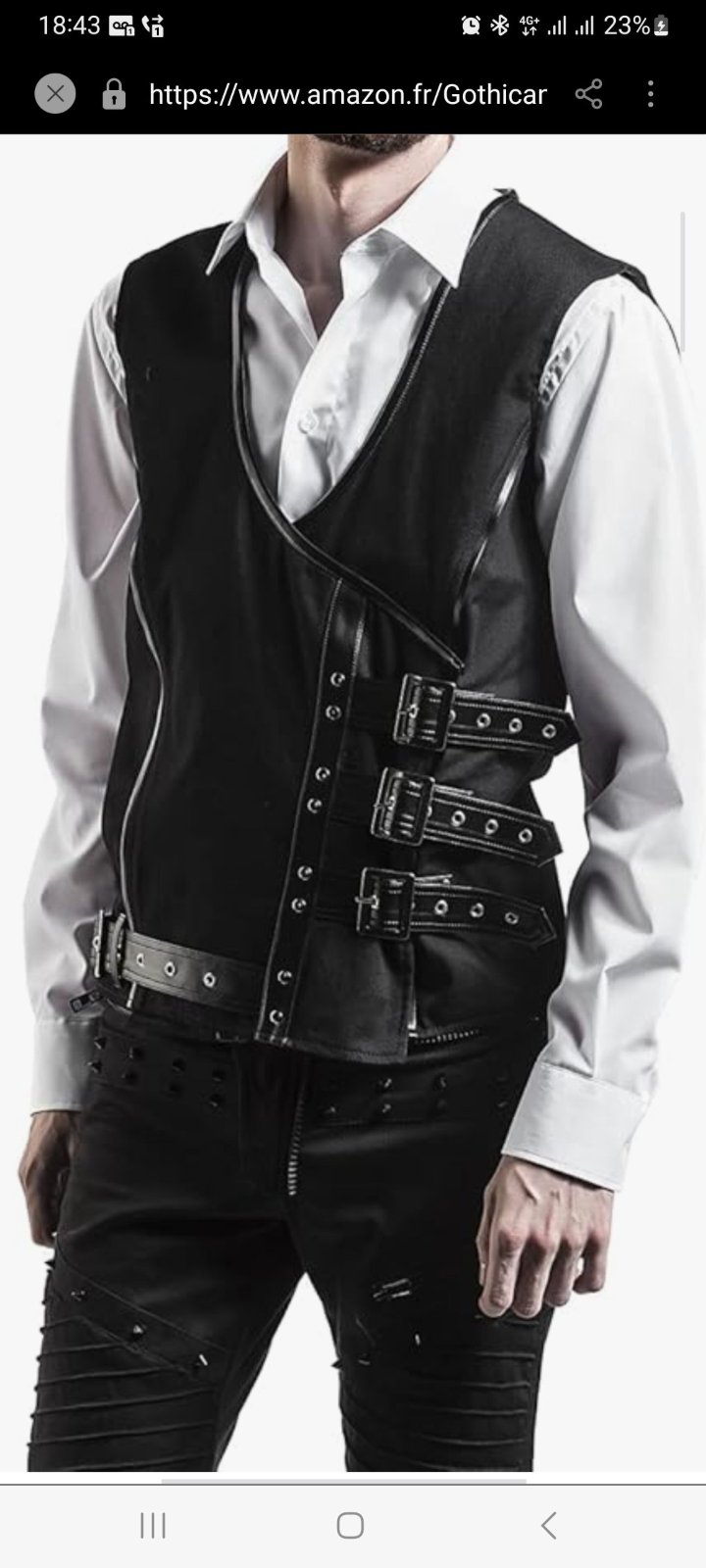 Gilet noir en denim  Gothicana by EMP Akephalos pour homme , avec des boucles et des détails cloutés. 