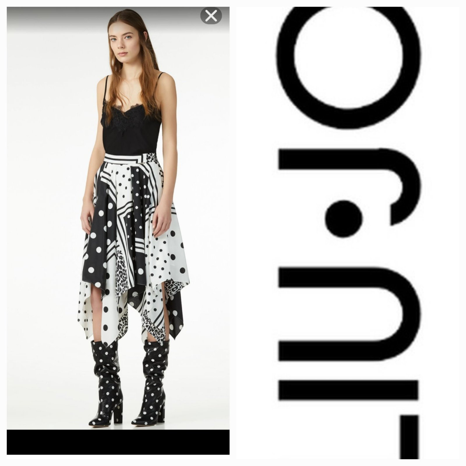  jupe asymétrique Liu Jo arbore un motif géométrique noir et blanc dynamique.   
