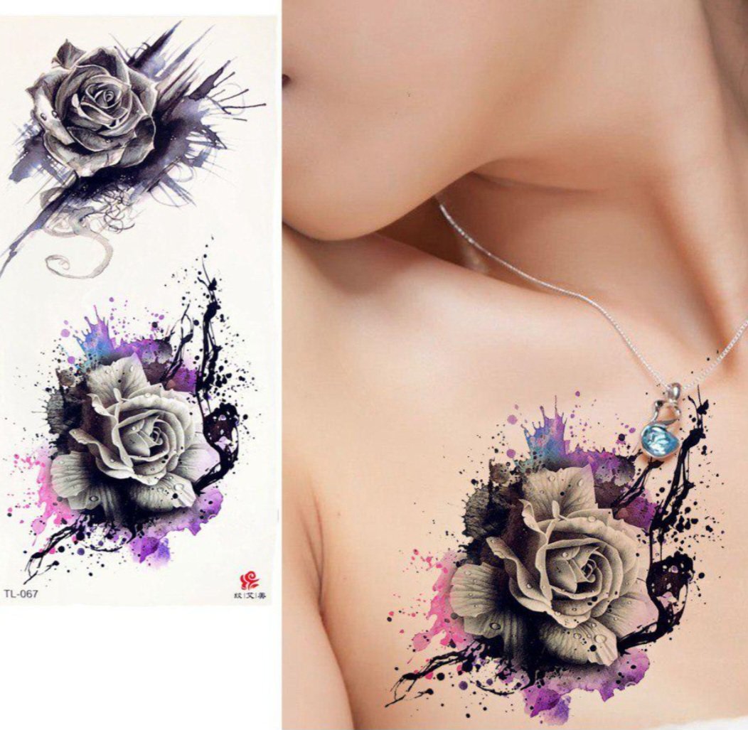 Tatouages temporaires affichent des motifs de papillons détaillés dans des tons bleus, violets et verts