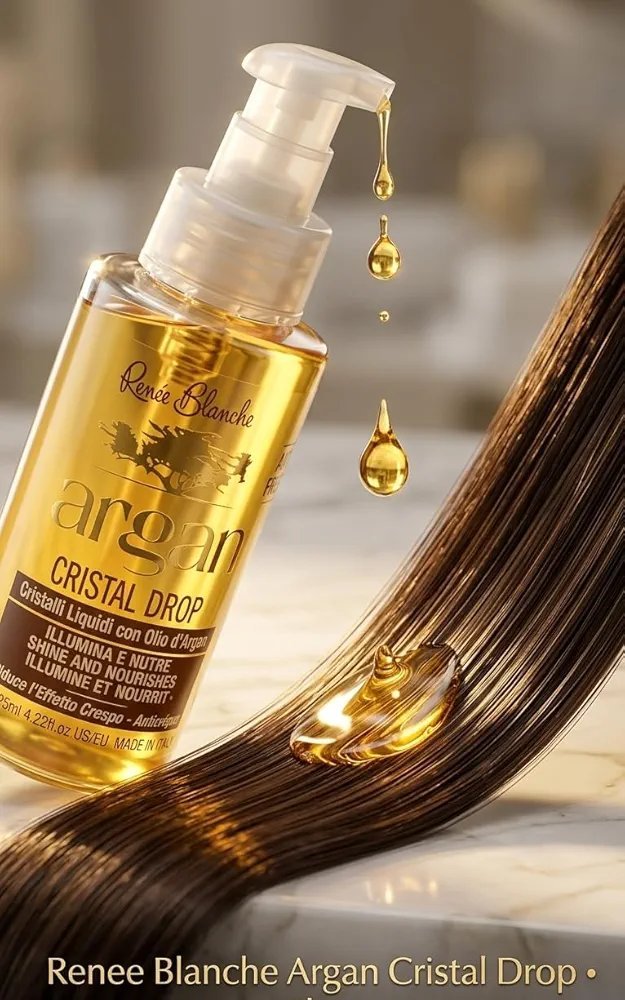 Sérum capillaire Argan Cristal Drop de la marque italienne Renée Blanche.