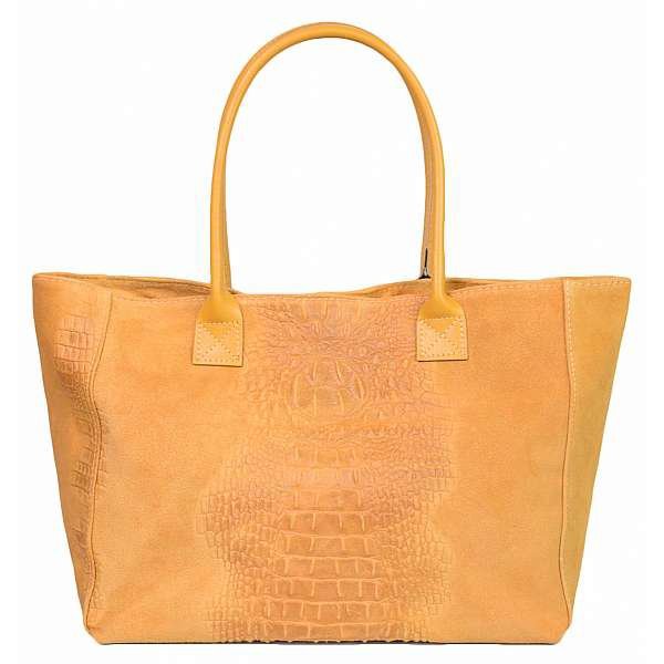 Sac cabas en daim naturel Vera Italy Mely couleur cappuccino avec motif crocodile le vrai cuir juste lazmo tandifa su nn zero défaut et en bonne état juste gasla bahya fi pressing