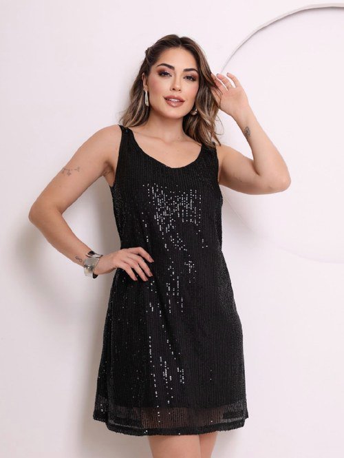 Robe noire sans manches New York & Company est recouverte de sequins scintillants.