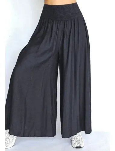 Pantalon noir avec fonte fluide à taille haute élastiquée.
