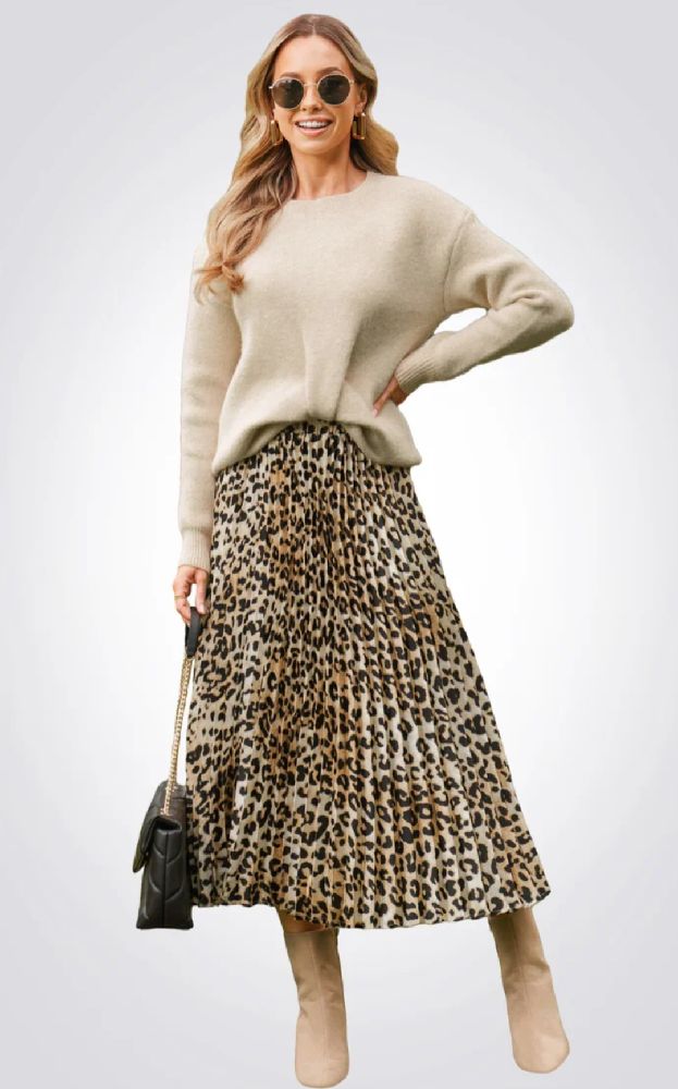 Jupe midi plissée à imprimé léopard en viscose de la marque Riche &royal neuf jamais porté 