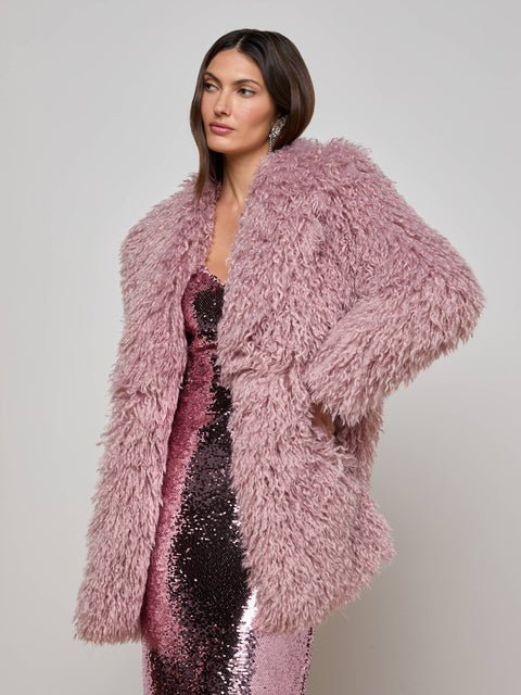 Manteau en fausse fourrure bouclée L'AGENCE Toira de couleur ylbess 42 fort
