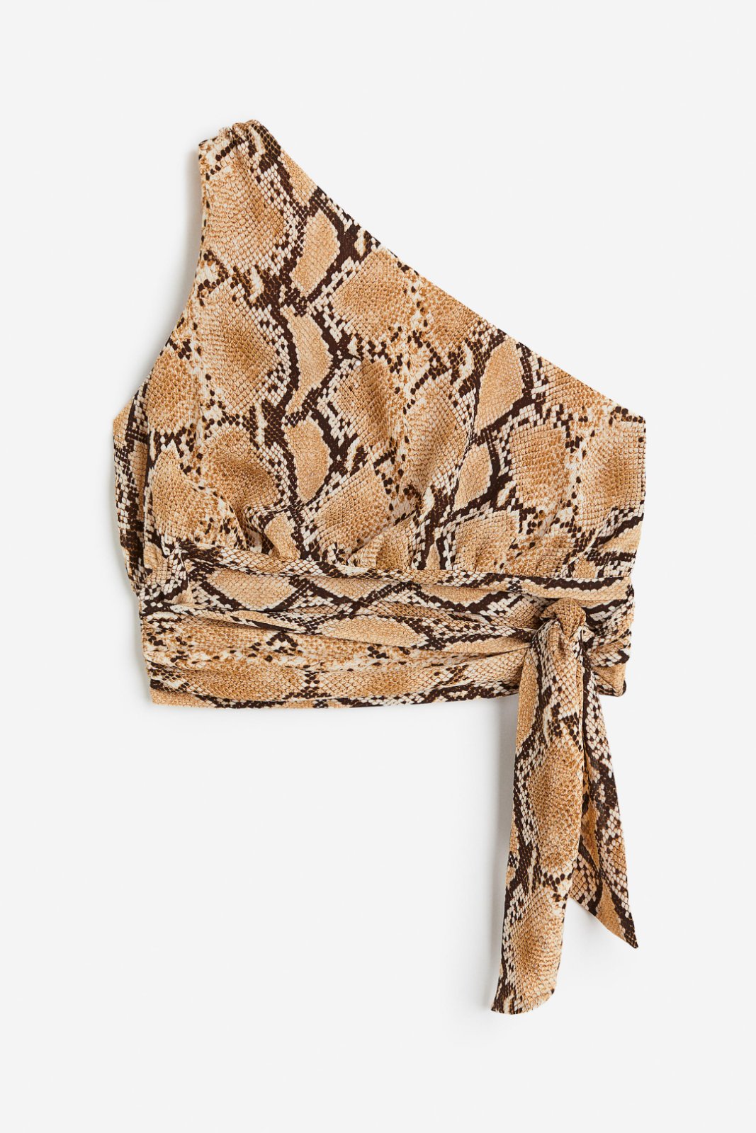  un haut pour femme asymétrique à motif peau de serpent, doté d'une seule bretelle et noué à la taille.