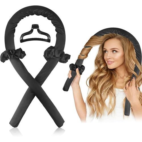 Kit de coiffure en satin noir permet de créer des boucles sans chaleur, comprenant un bandeau flexible, deux chouchous et une pince 4 couleurs dispo ou choix prix par pièce 