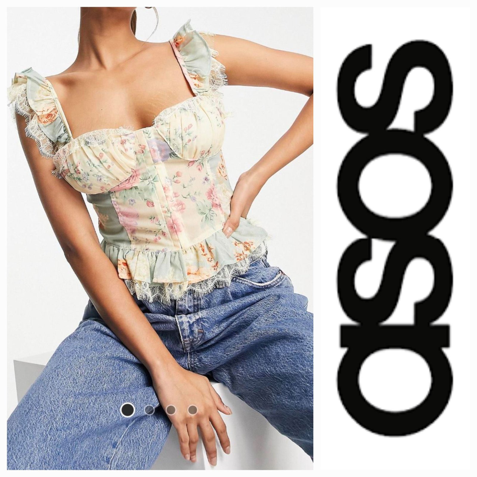 top style corset asymétrique en mousseline fleurie, disponible sur la plateforme de mode en ligne ASOS.