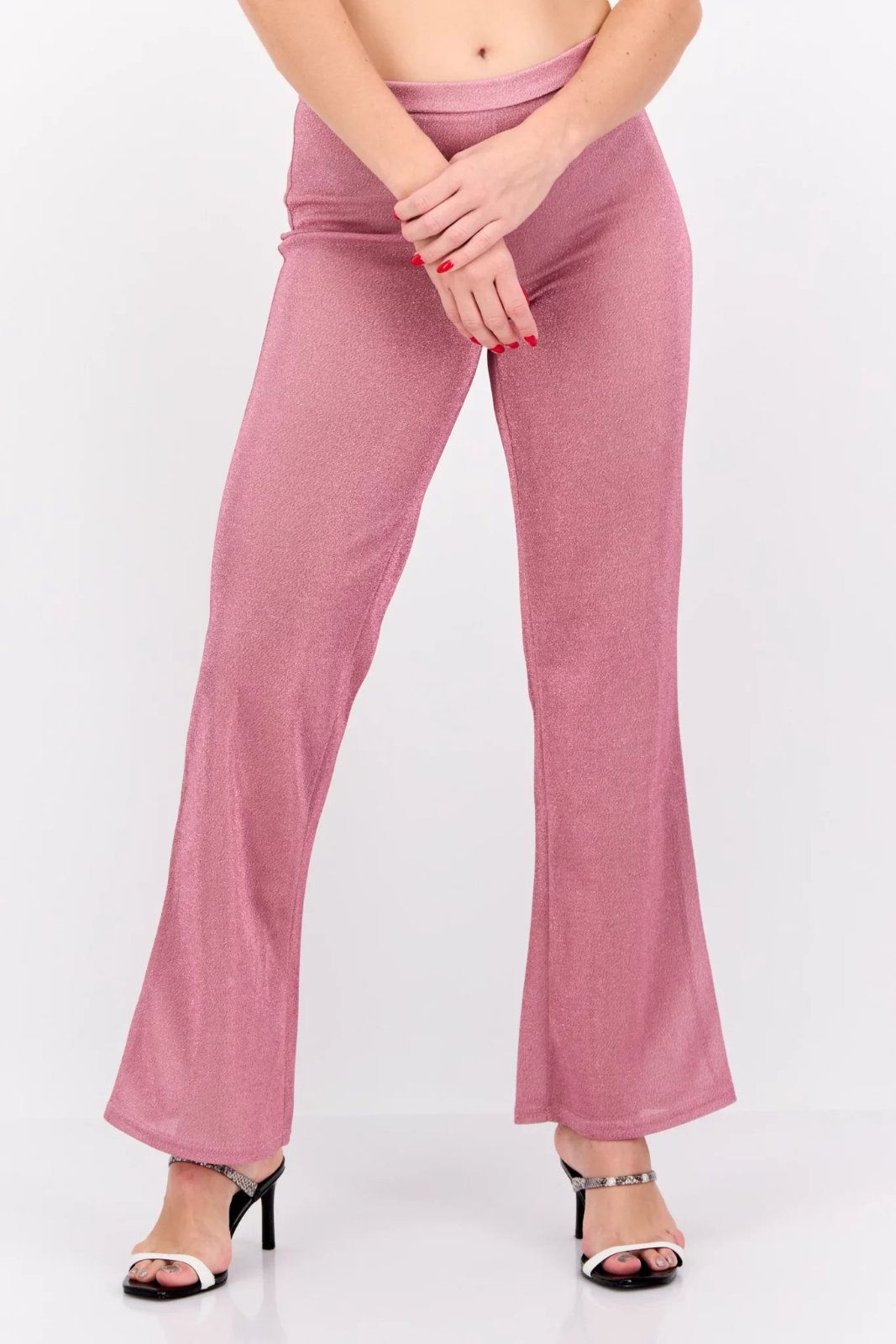 Pantalon large rose scintillant de style similaire à ceux de Jaded Rose présente une finition métallique fih kit mjboud mais moch bayen w sans importance 