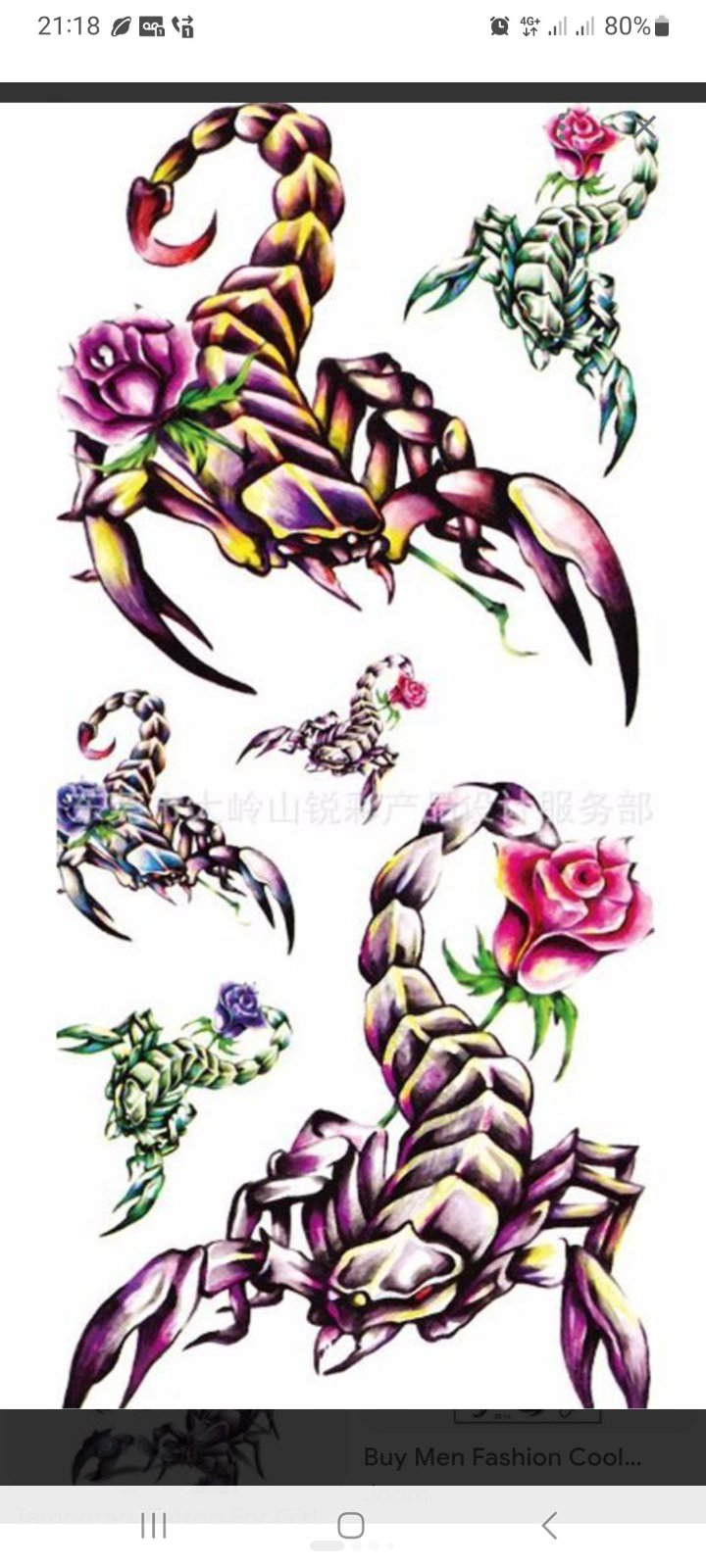  tatouages temporaires affichent des motifs de scorpions colorés avec des roses intégrées
