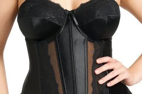 Élégant bustier noir en satin et dentelle doté de bonnets armaturés et de fines bretelles 34/36
