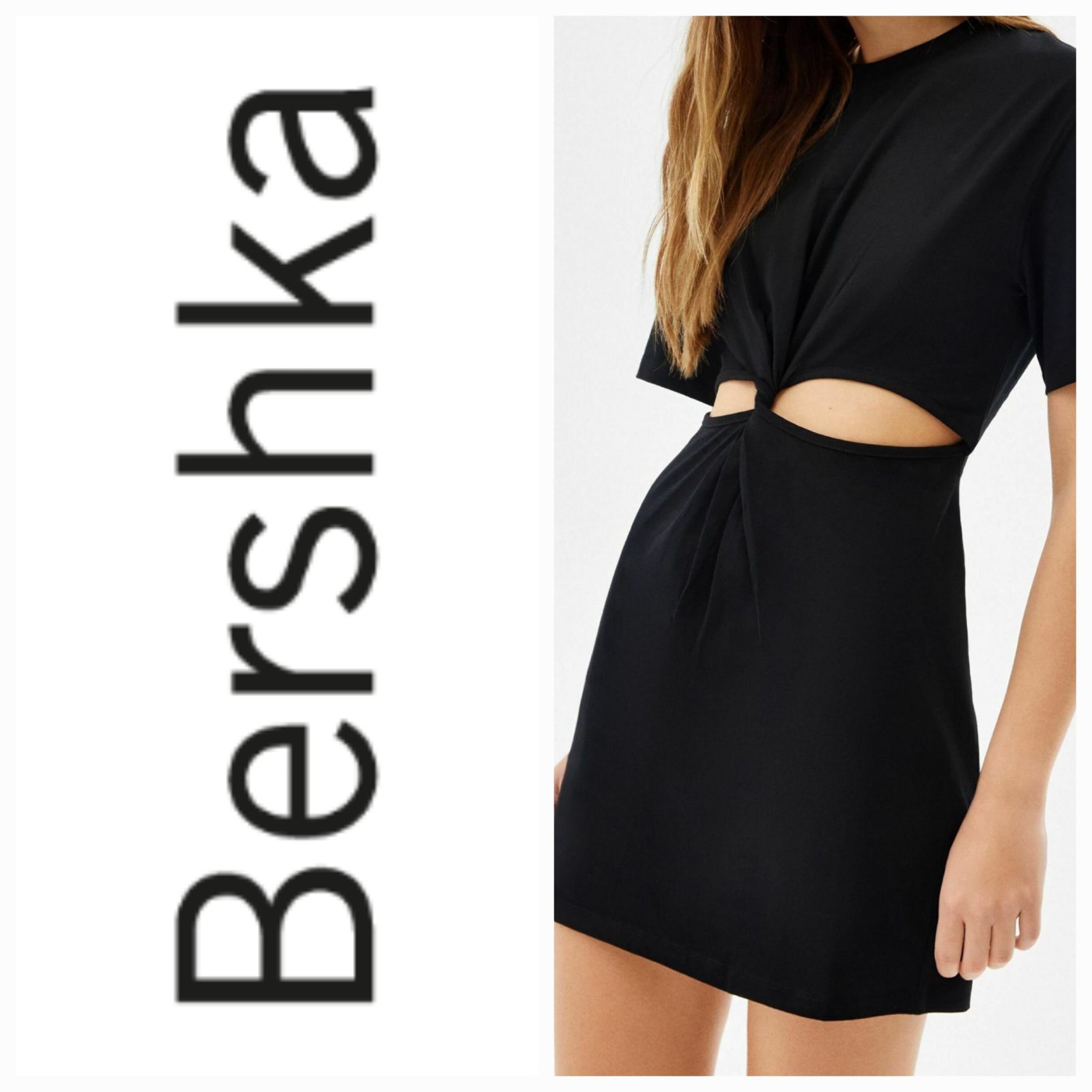  robe en jersey noir Bershka présente un détail torsadé chic à la taille et des découpes audacieuses