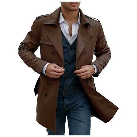 Trench-coat pour homme de couleur marron, probablement de style vintage avec forrure démontable automne, hiver 
