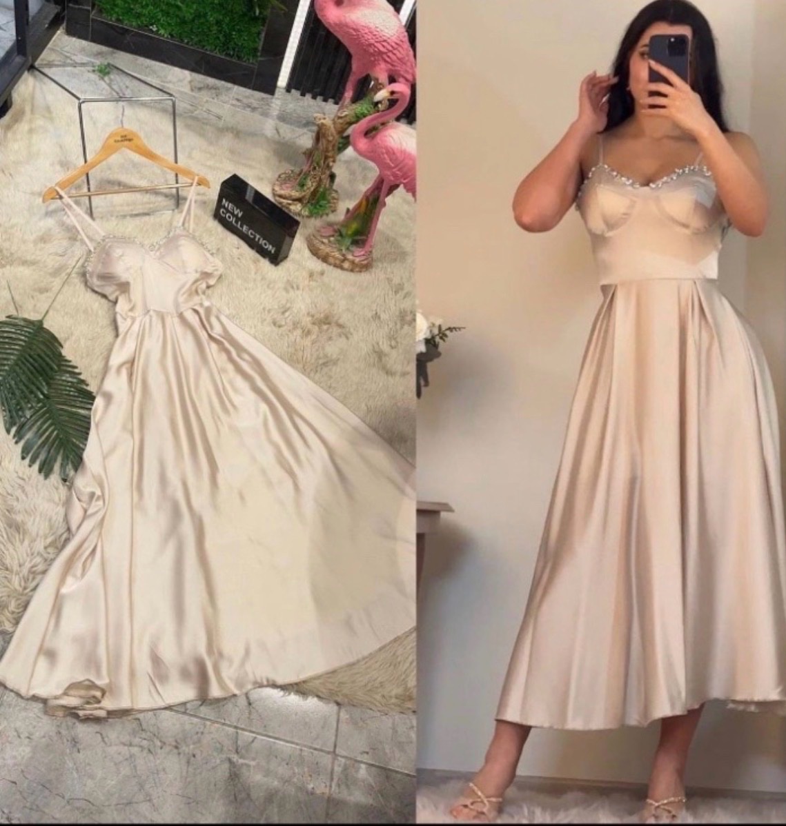 Robe satin avec strass