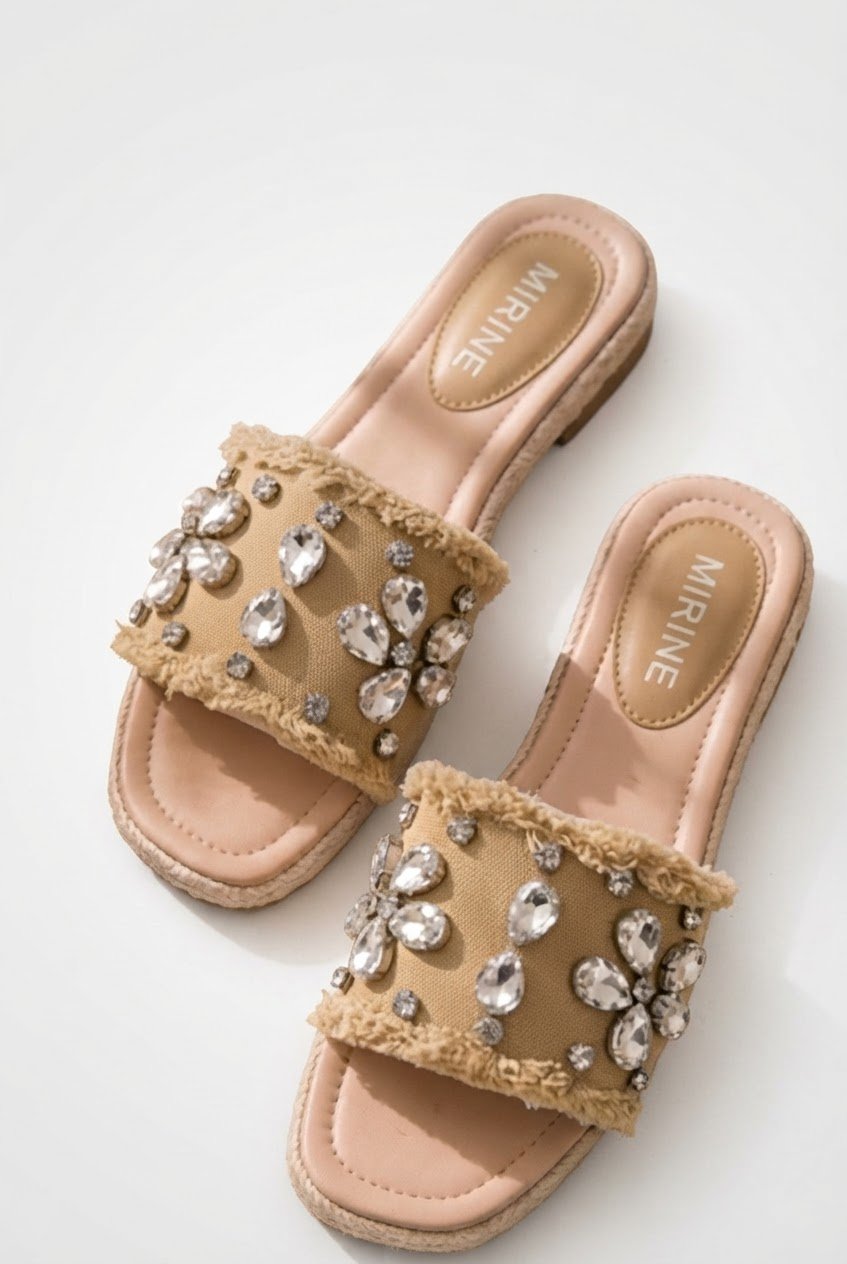 ♥️♥️ Sublime mule beige kaki orné strass bijoux ♥️♥️