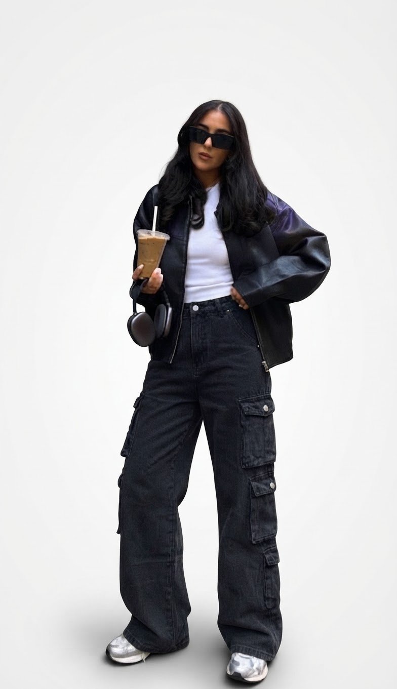💥💥 jolie jeans noir cargo à poches 💥💥