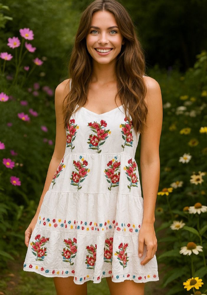 Sublime robe blanche bretelle brodé  fleurs 🌸 