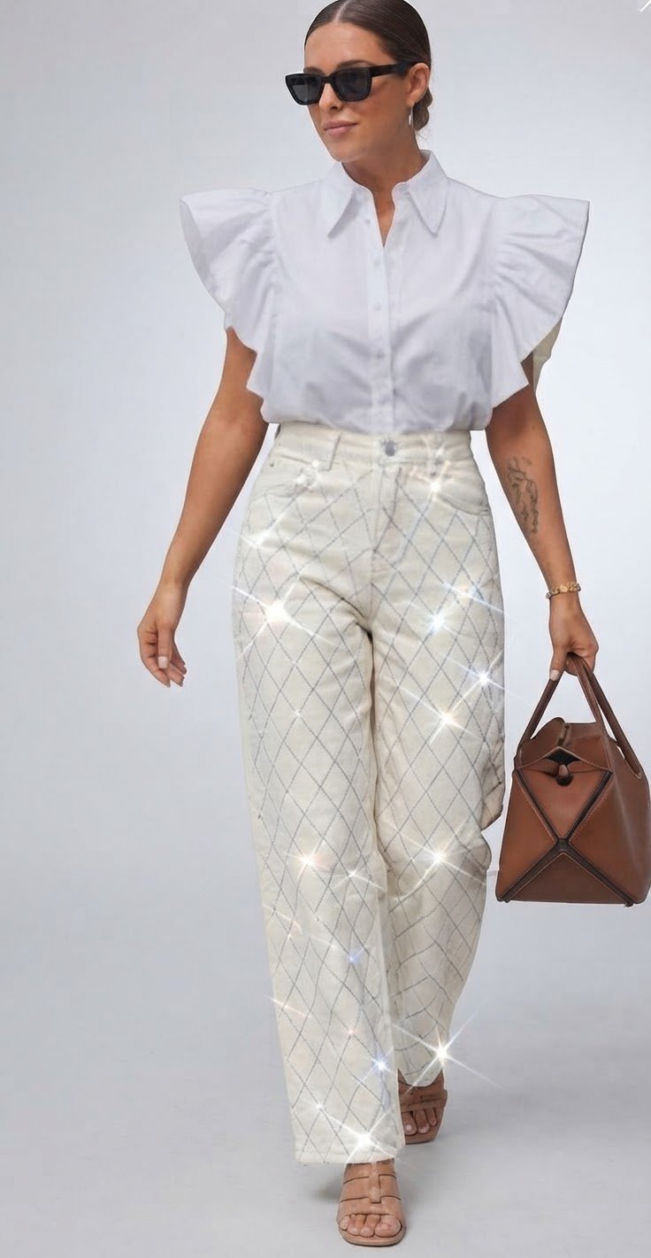  ♥️♥️ Jolie pantalon jeans beige à strass ♥️♥️