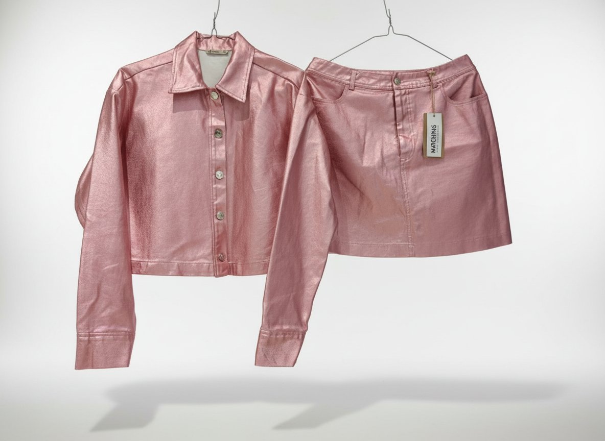 💓💓 Jolie set jupe et veste💓💓rose métallisée pour jeune fille