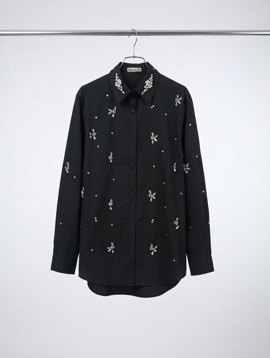 🌹🌹🌹 jolie chemise oversize noir à strass bijoux 🌹🌹🌹