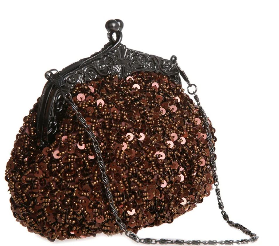 Sublime  mini sac soirée à sequins marron 