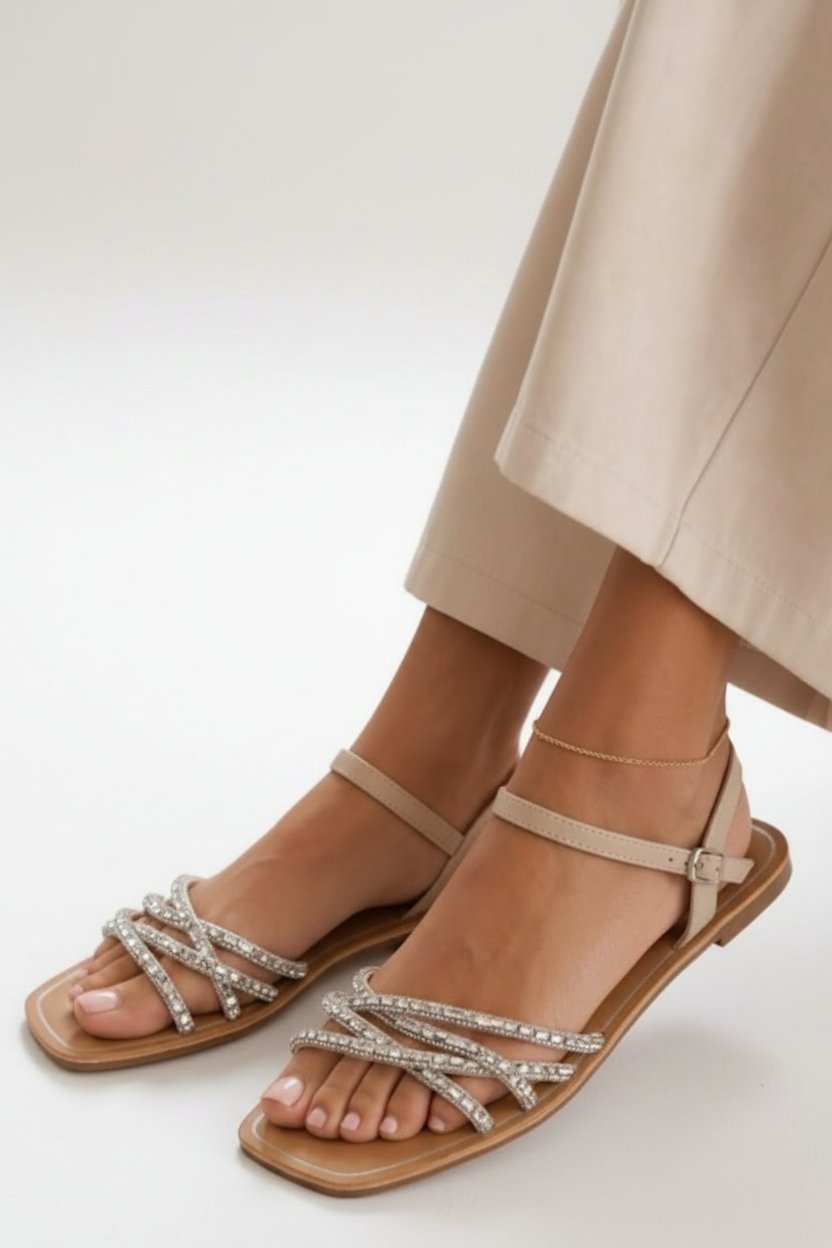 ♥️♥️ jolie sandale plat beige foncé à strass kiabi♥️♥️