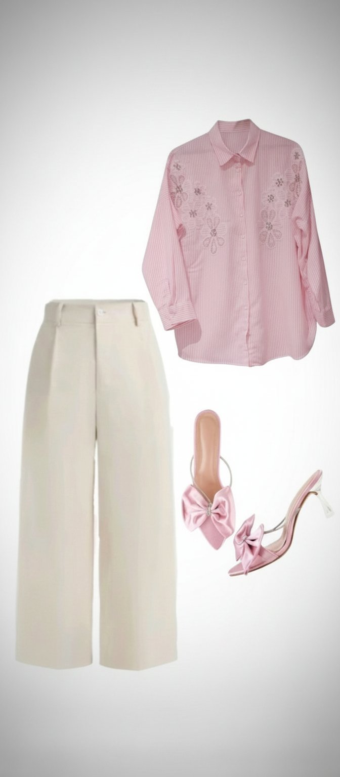 💓💓 Sublime chemise rose clair blanc à rayures broderie florale 💓💓
