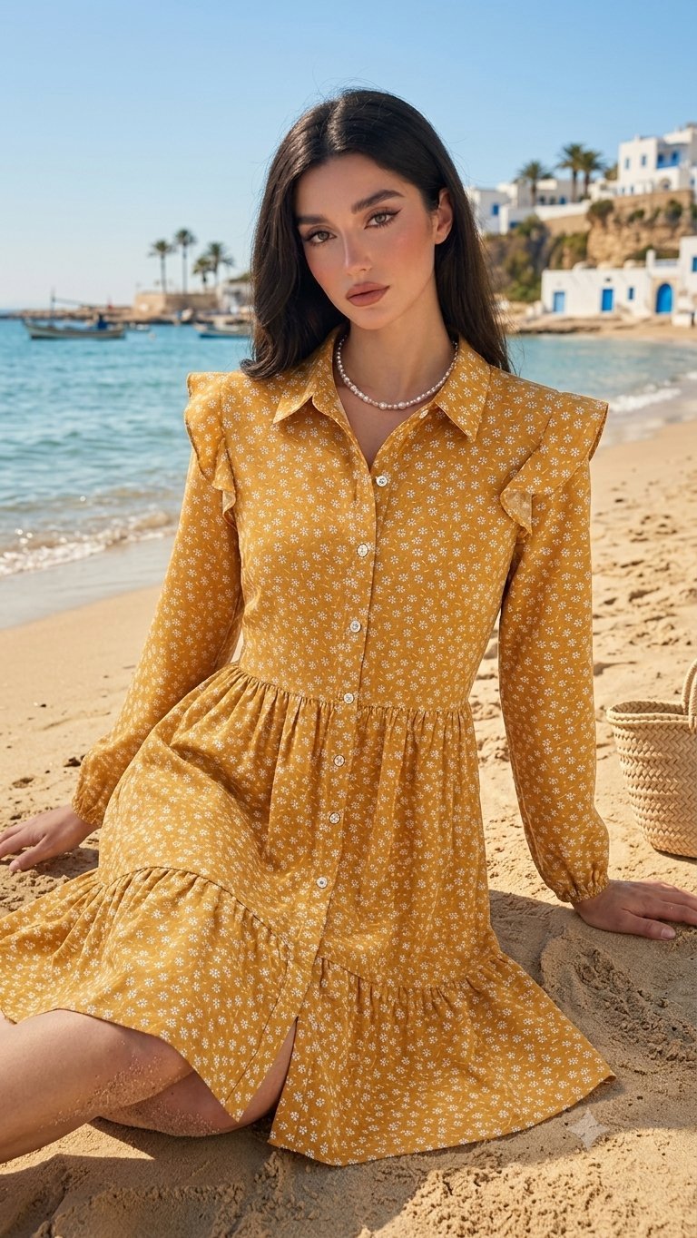 Robe chemise jaune moutarde ( made in Turkey )