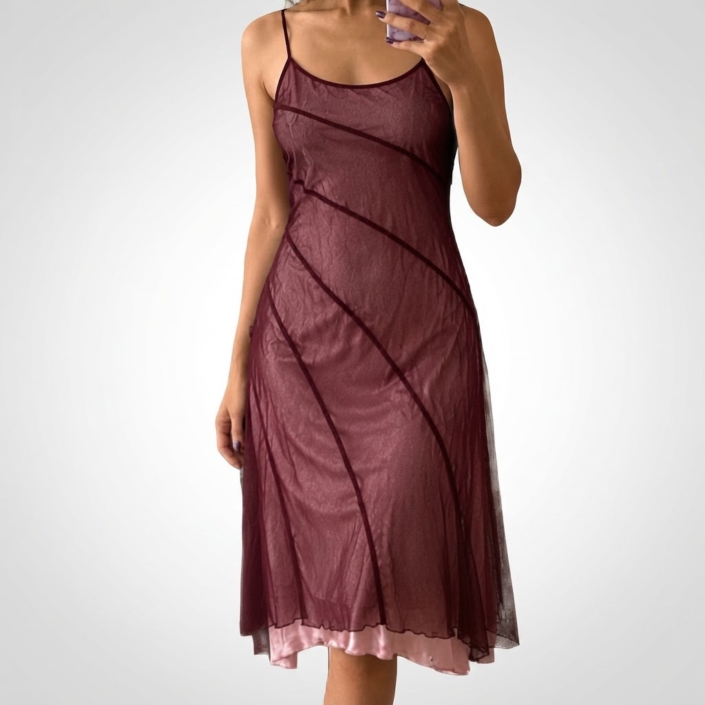 Robe midi bordeaux & rose