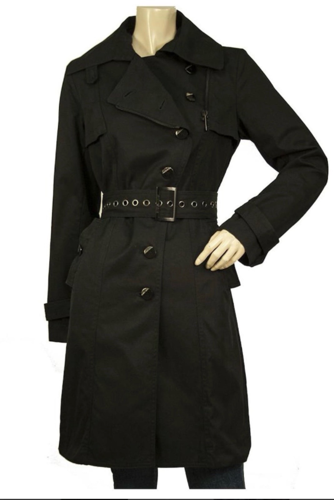 Armani Jeans Veste Trench Ceinturée Doublée Noire Manteau Eur 38 Etats-Unis 2
