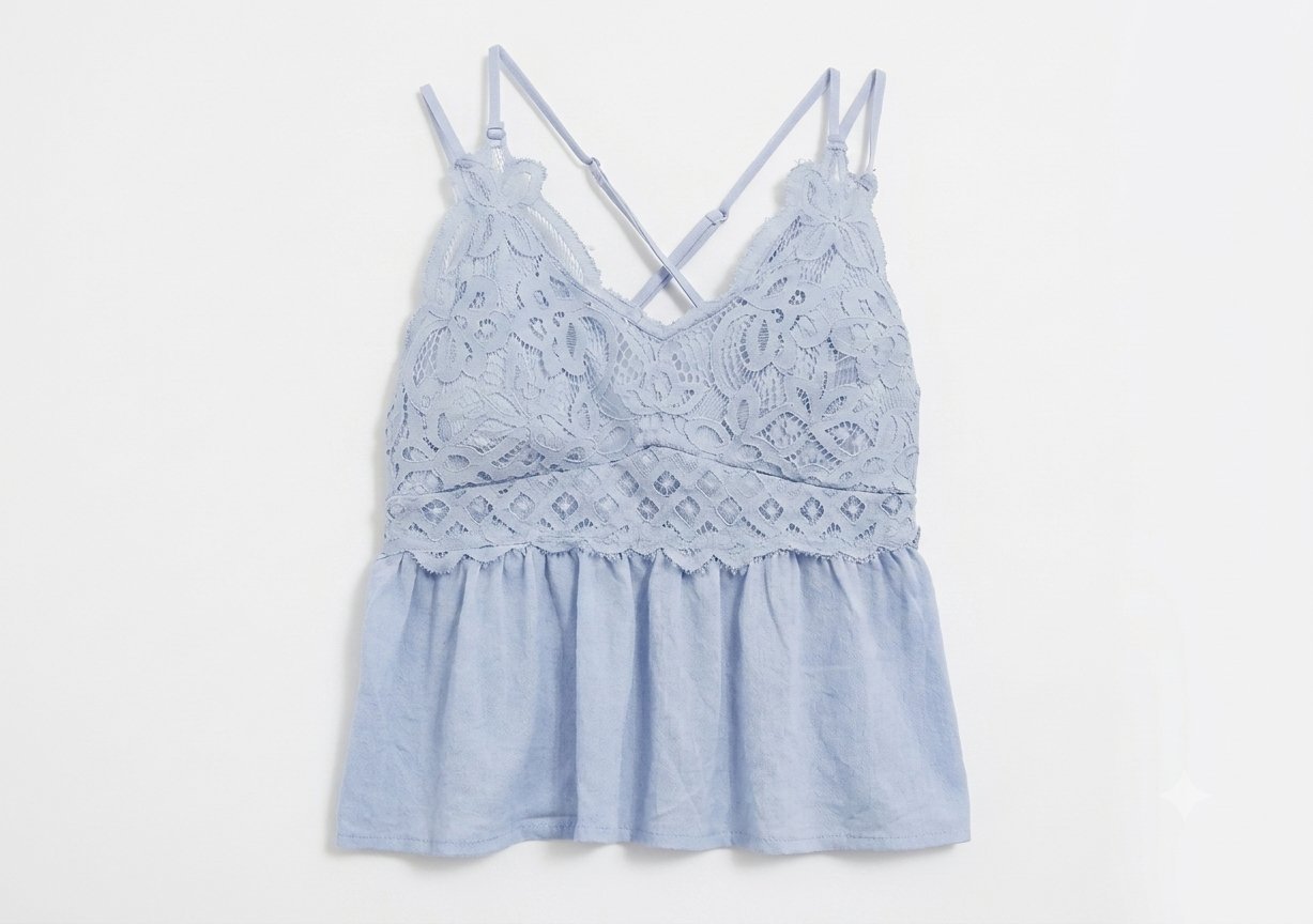 Haut bleu en dentelle 