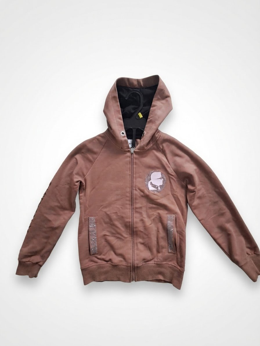 Sweat zippé à capuche Karl Lagerfeld Kids, couleur camel 