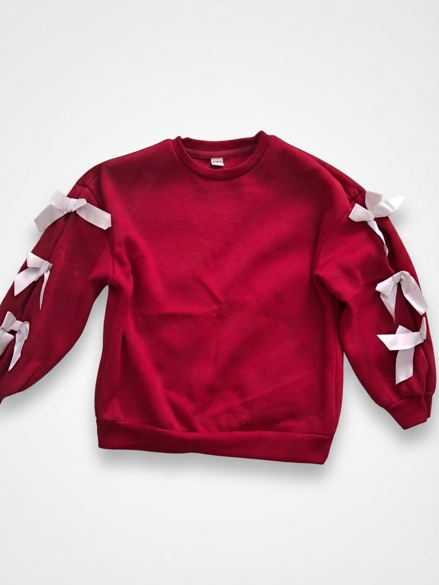 Sweat Rouge à noeuds blancs