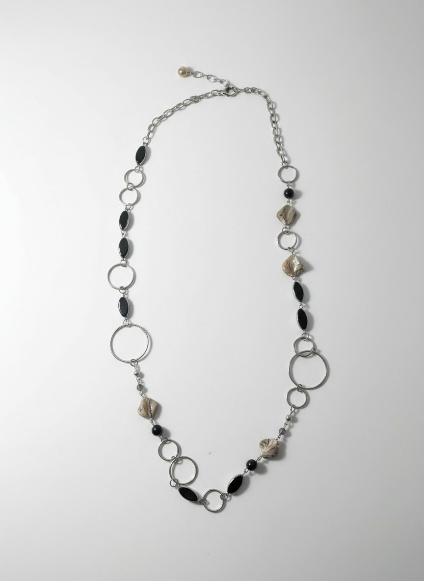Collier en perle et chaine inoxydable argenté