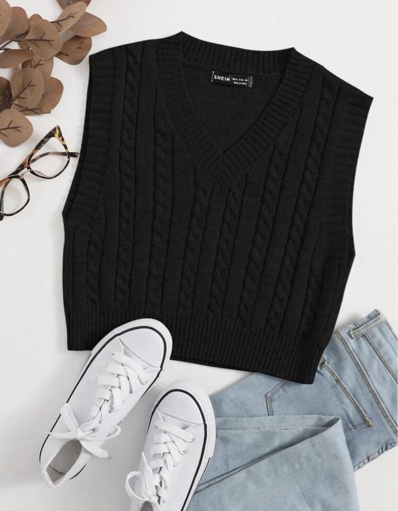 pull sans manches en tricot torsadé❤️