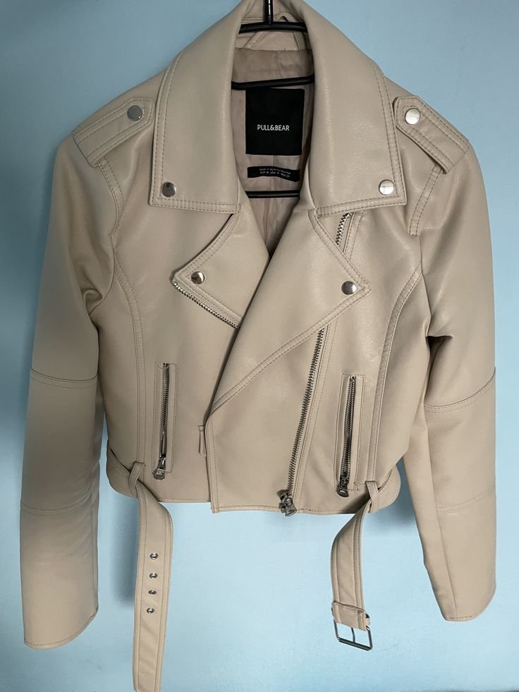 Veste en cuir beige
