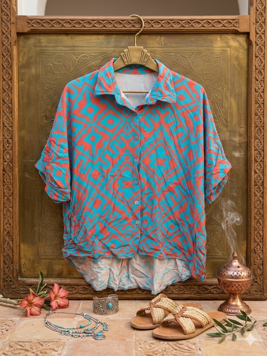 Chemise bleue et orangée taille XXL