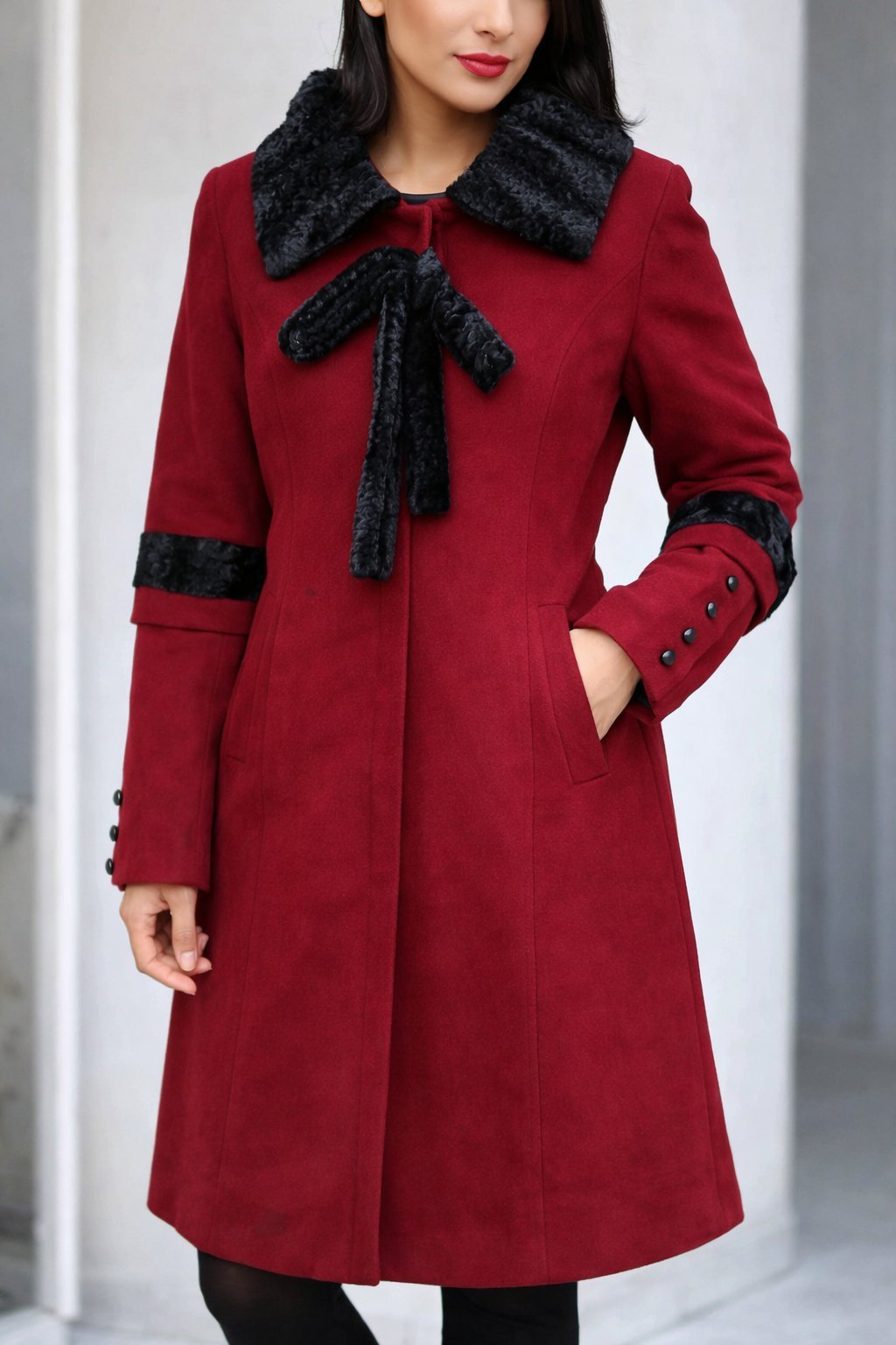 Manteau cachemire rouge  bordeau 