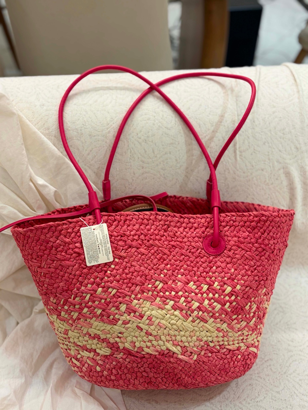 Couffin tressé rose & beige