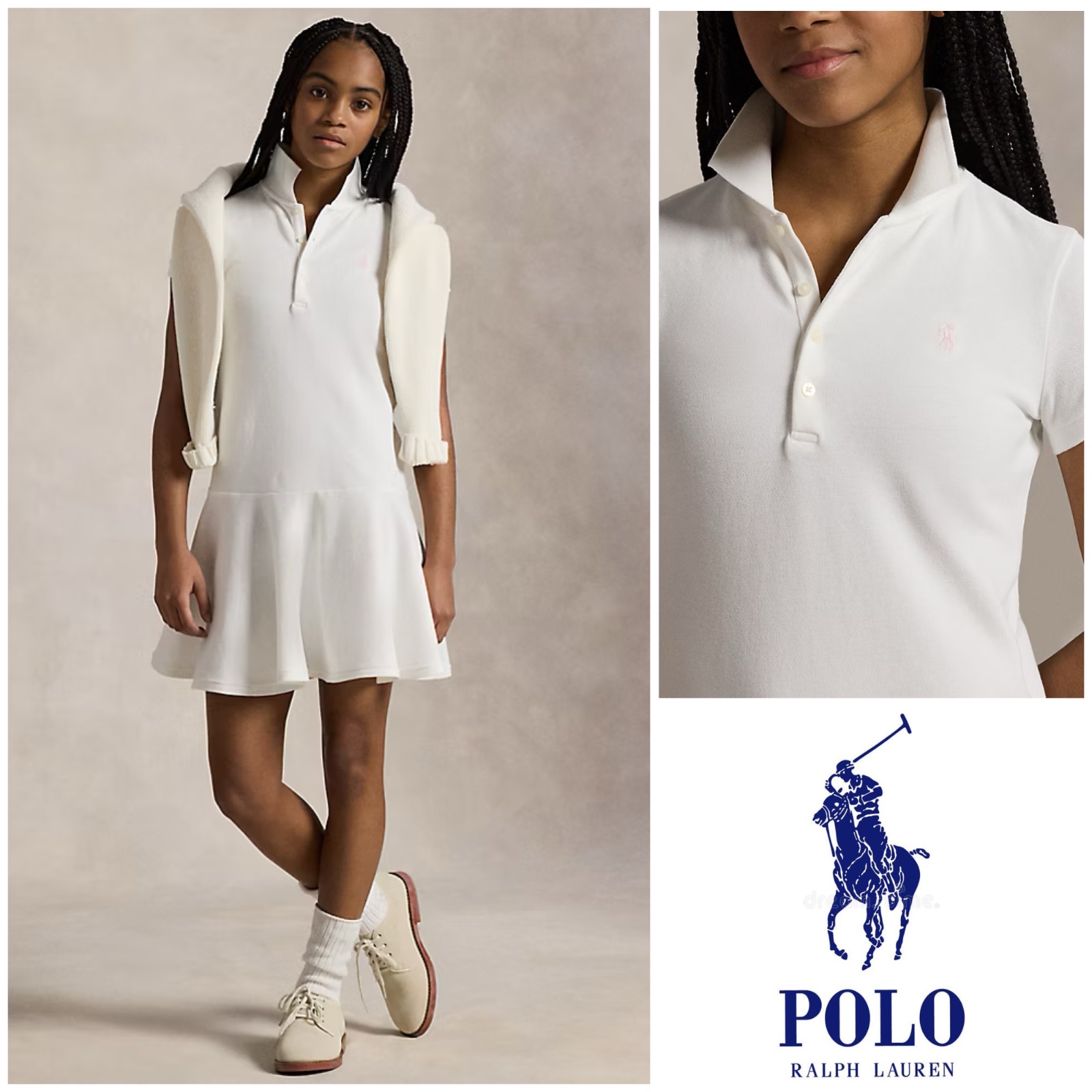 POLO RALPH LAUREN STRETCH MESH POLO DRESS - WHITE