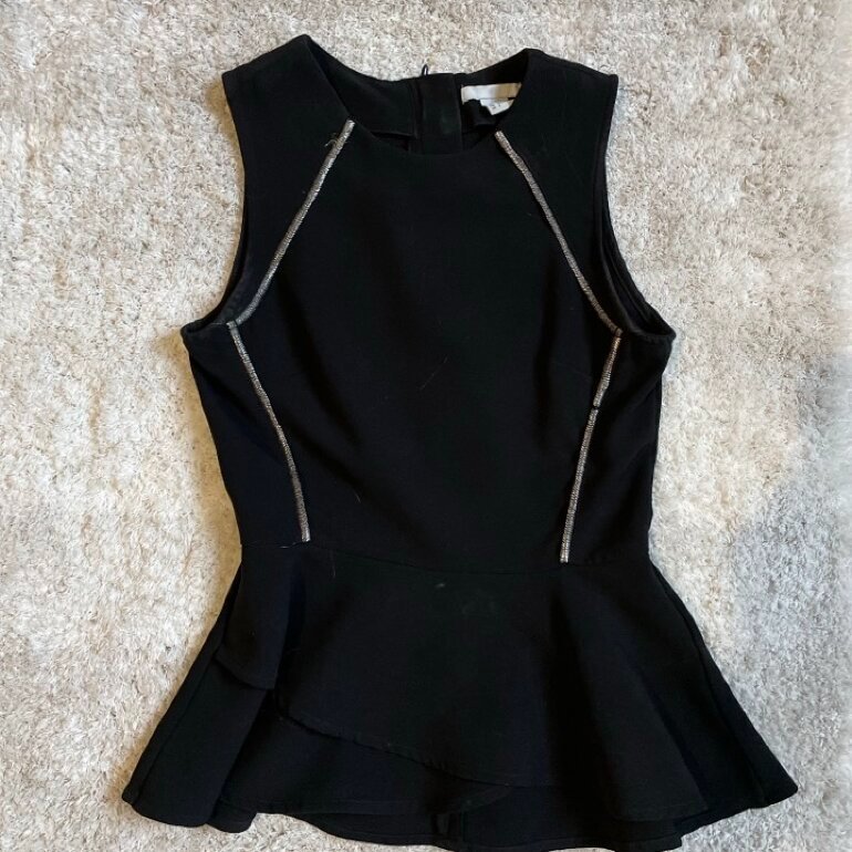 H&M Black Peplum top with Silver Trim 