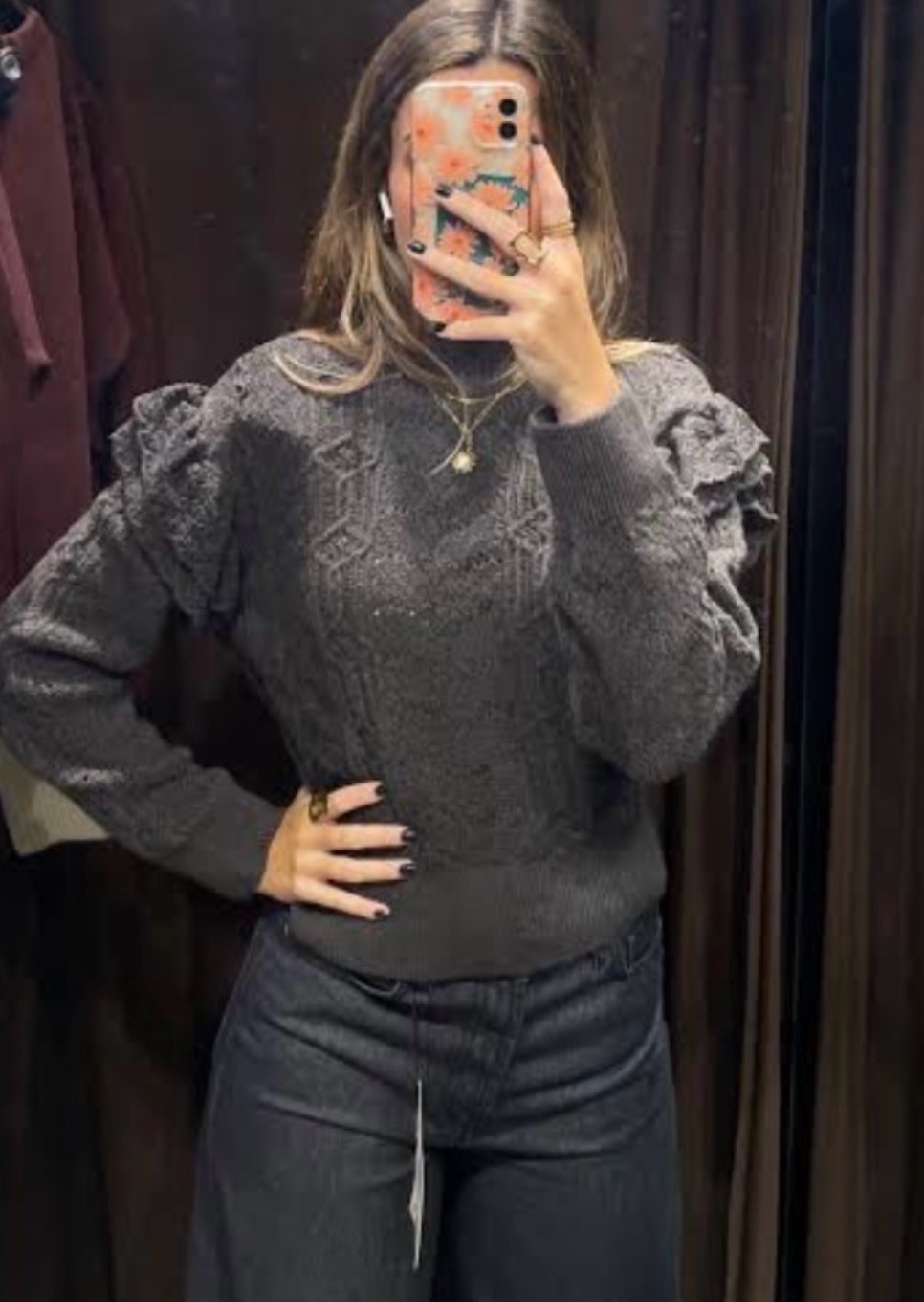 Pull Zara en maille avec détails romantiques Gris