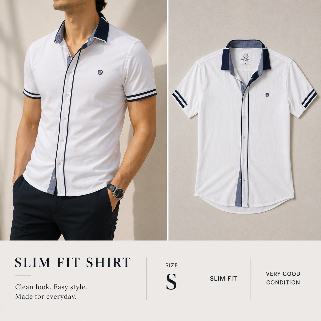 Chemise Homme Blanche Slim Fit – Taille S – Style Élégant