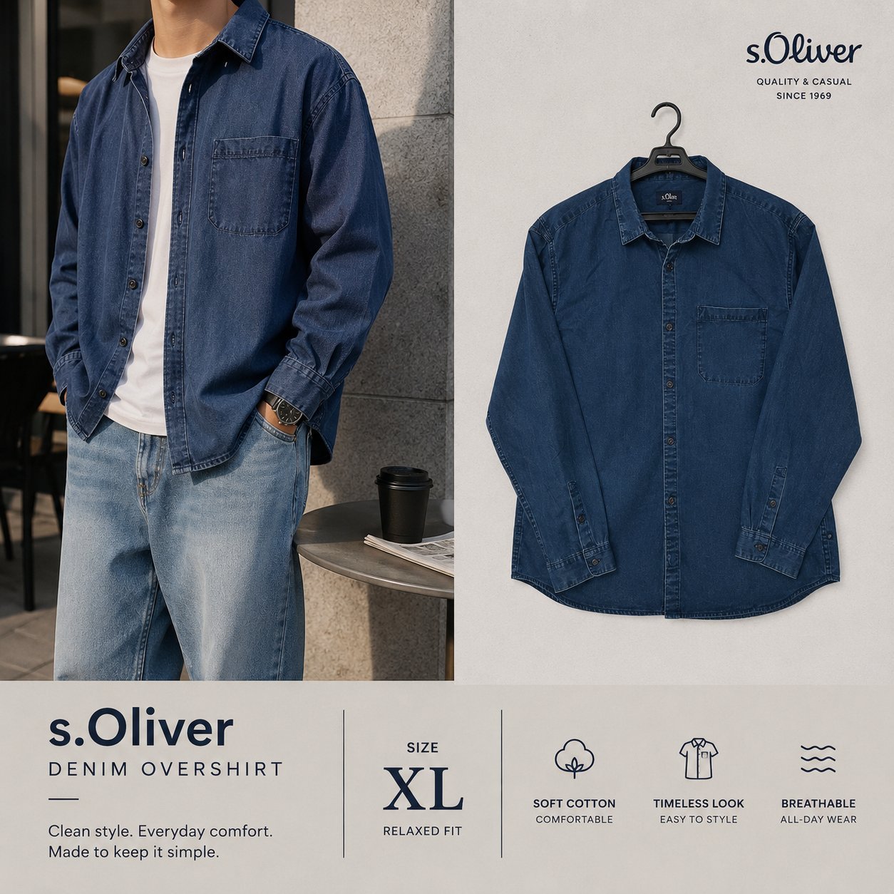 Chemise en jean s.Oliver – Coupe oversize – 💙Bleu indigo💙