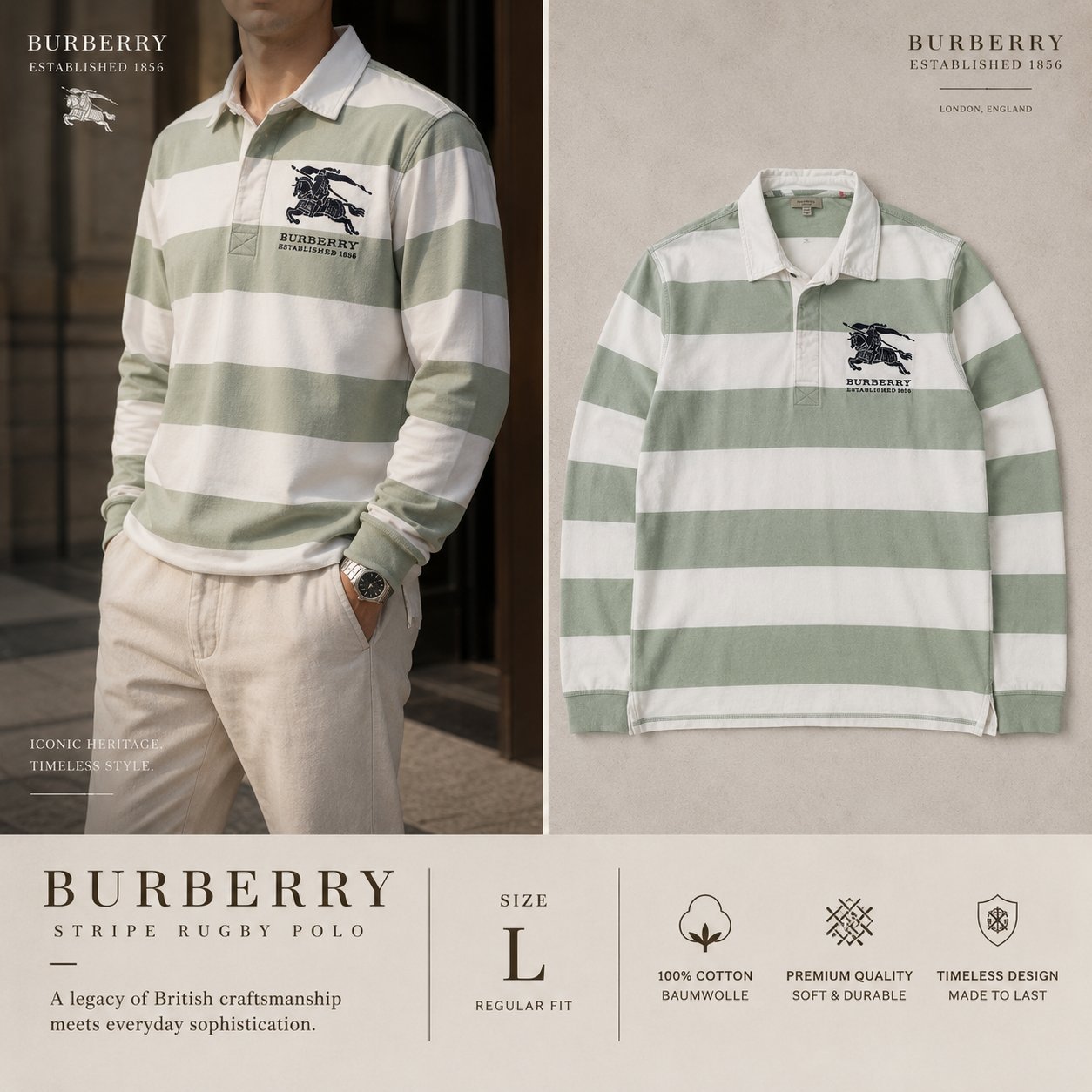 Burberry Rugby Polo L 💚🤍