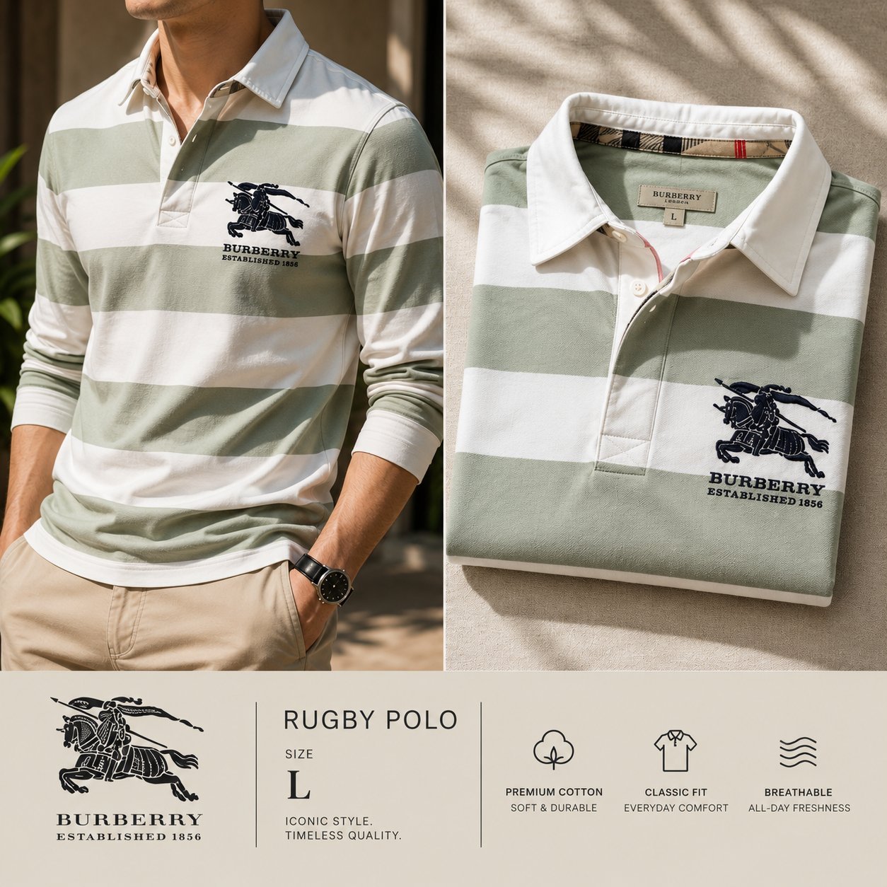 Burberry Rugby Polo L 💚🤍