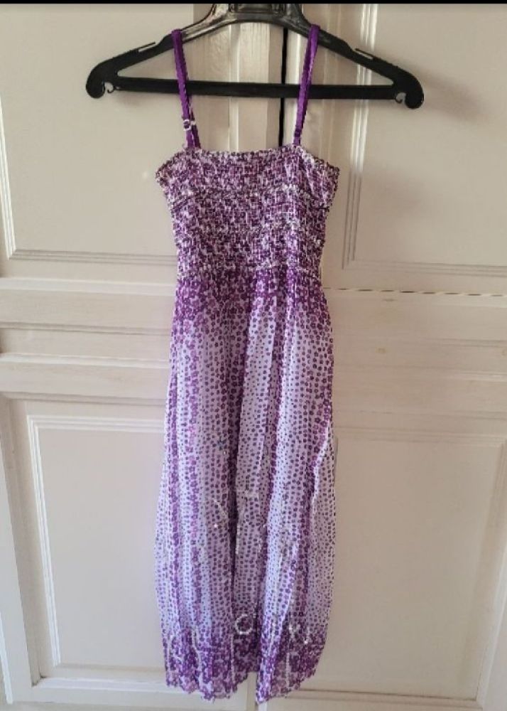 Robe Bretelle pour fiilles en blanc et violet