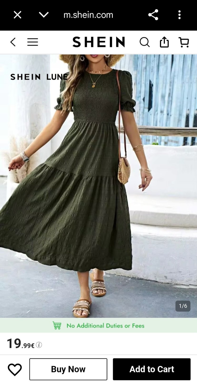 Robe Longue Manches Courtes Bouffantes Vert Militaire Shein Neuve
